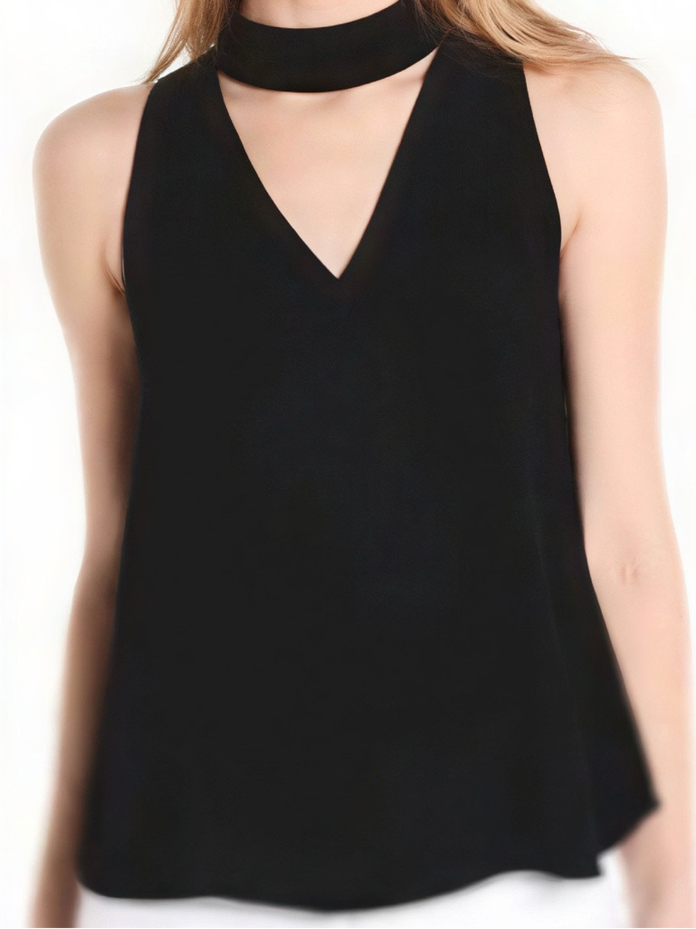 Zac & Rachel Black V-Neck Choker Halter Tank